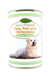 NaturFreund Pute, Reis & Hüttenkäse – Fettarmes Nassfutter für Hunde mit 63% Pute