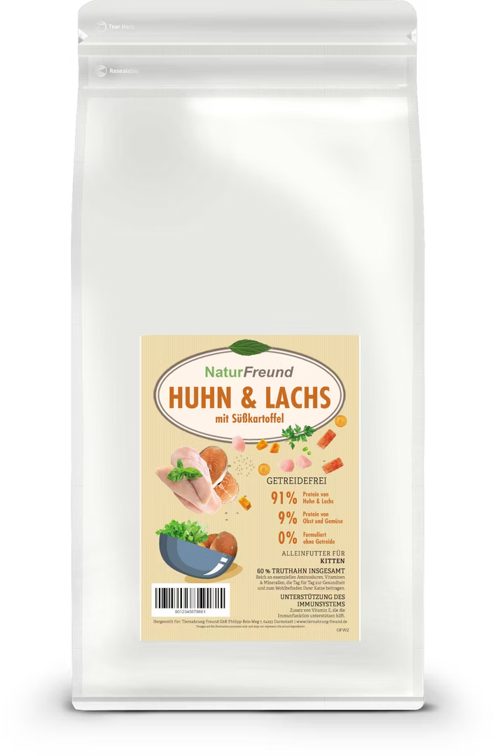 NaturFreund Kitten Huhn und Lachs mit Süßkartoffeln 300g