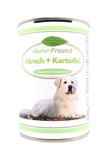 NaturFreund Hirsch + Kartoffel – Getreidefrei Nassfutter für Hunde mit 65% Hirsch