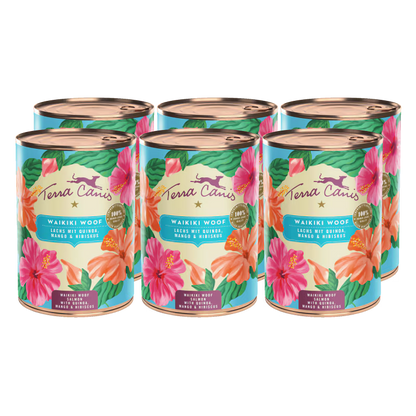 Terra Canis Menü Flower Menü Waikiki Woof / Lachs mit Quinoa, Mango und Hibiskus