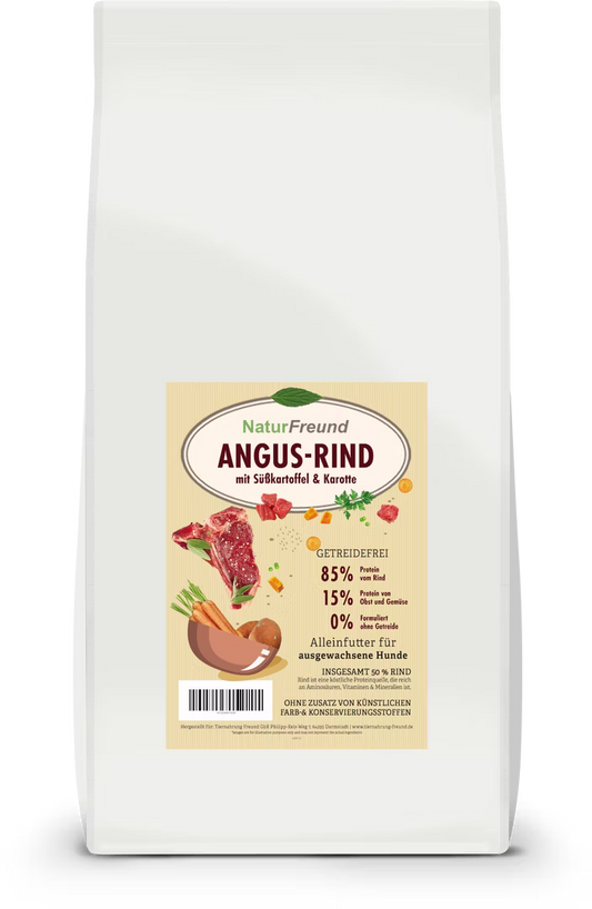 NaturFreund Angus Rind Trockenfutter – Getreidefrei mit Süßkartoffel & Karotte