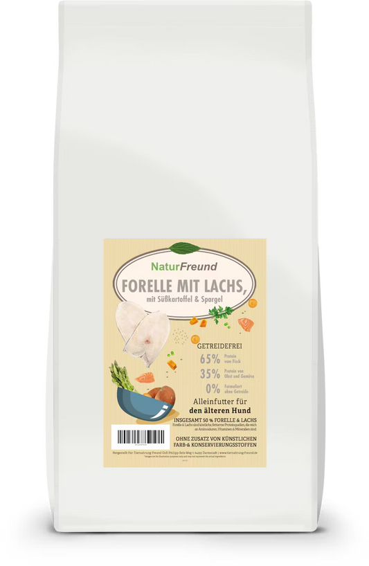 NaturFreund Senior Forelle mit Lachs, mit Süßkartoffel & Spargel