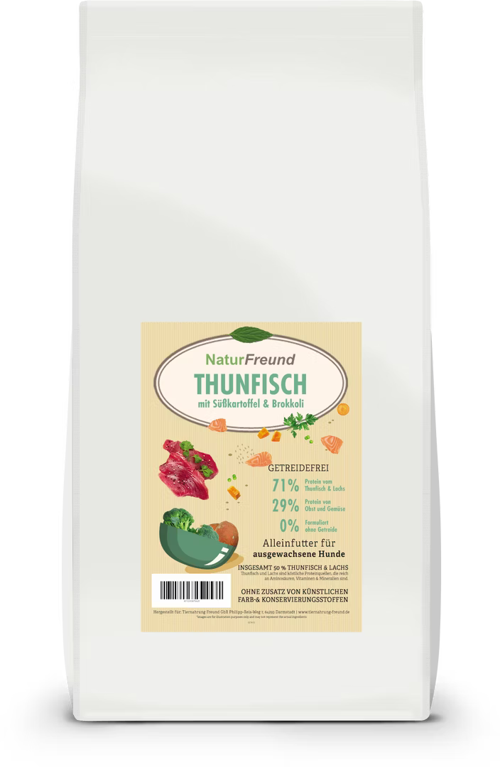 NaturFreund Thunfisch, Süßkartoffel & Brokkoli – Getreidefrei Trockenfutter für Hunde