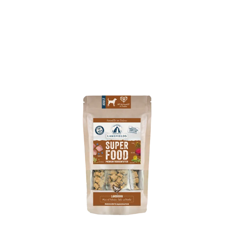 Lakefields SUPERFOOD Premium Landhuhn Komplettmenü für Kleine Hunde – Getreidefrei