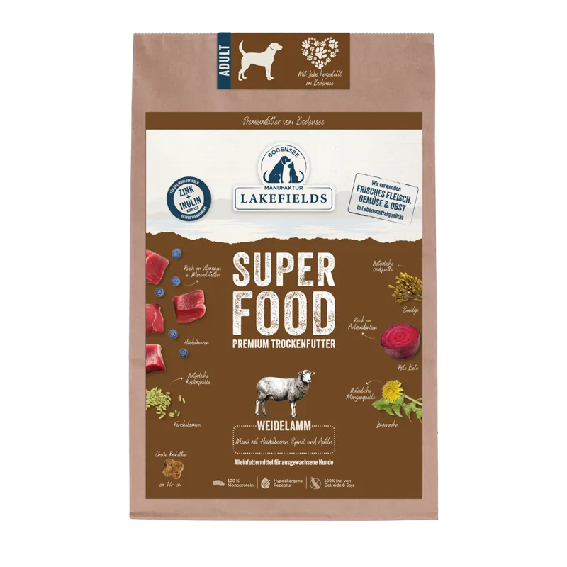 Lakefields SUPERFOOD Premium Weidelamm Komplettmenü – Getreidefrei Trockenfutter für Hunde