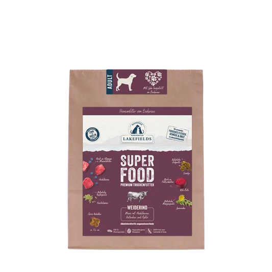 Lakefields SUPERFOOD Premium Weiderind Komplettmenü – Getreidefrei Trockenfutter für Hunde