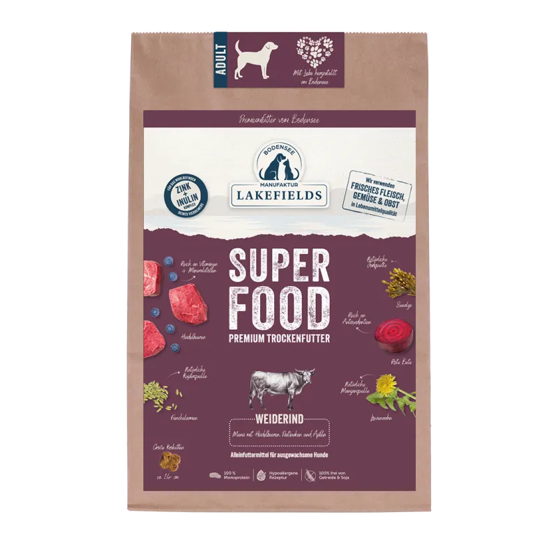 Lakefields SUPERFOOD Premium Rund Compleetmenu voor Kleine Honden – Graanvrij & Natuurlijk